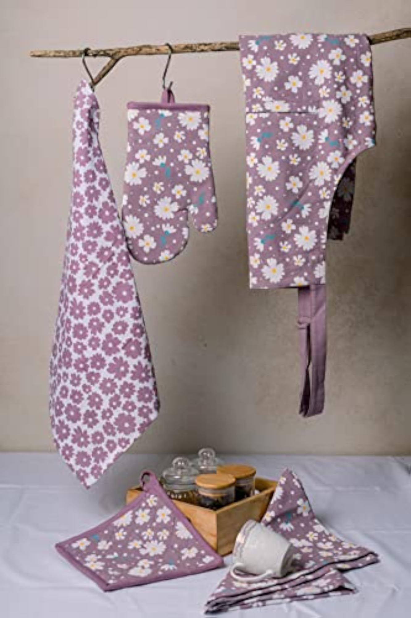 Kitchen Apron Set Oven Mitts Pot Holders with Kitchen Towels